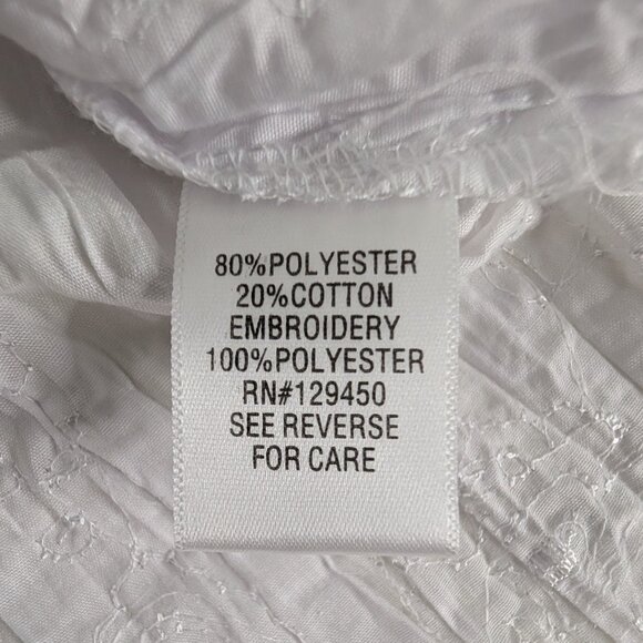 Y2k White Crinkle Fabric Long Sleeve Button Up Collared Floral Embroidered Top - Picture 8 of 8